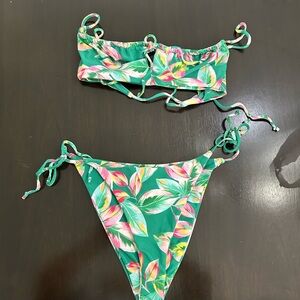Green Leaf Print Bikini Set